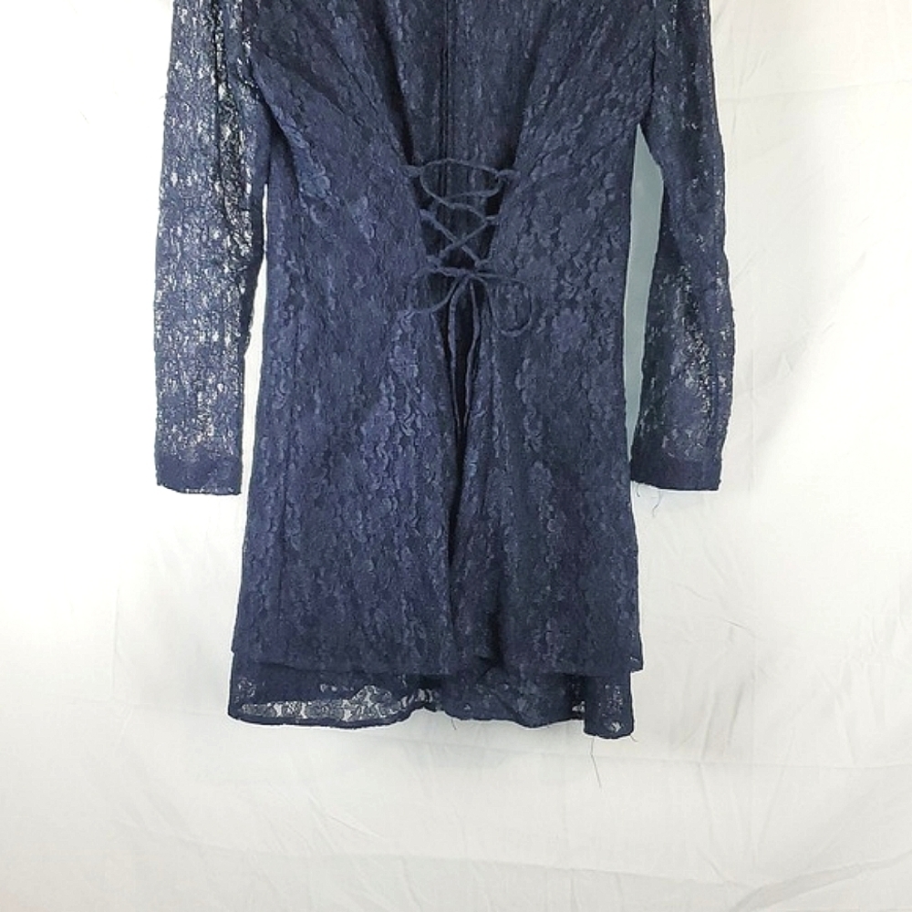 Vintage‎ 90s Corset Back Blue Lace Dress - Picture 8 of 8